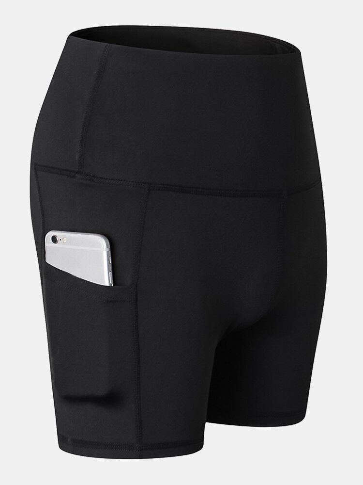 Fitness Yoga Dame Elastisitet Quick Dry Ensfarge Sportsshorts Med Høy Midje