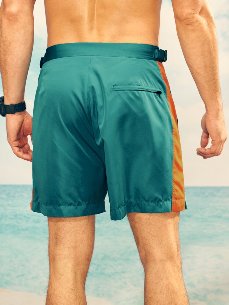 Herre Side Striped Justerbar Midje Glidelås Fly Sports Shorts