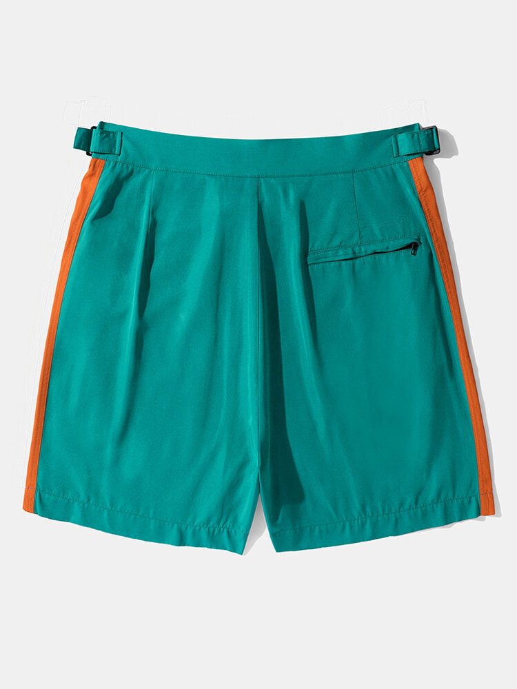 Herre Side Striped Justerbar Midje Glidelås Fly Sports Shorts