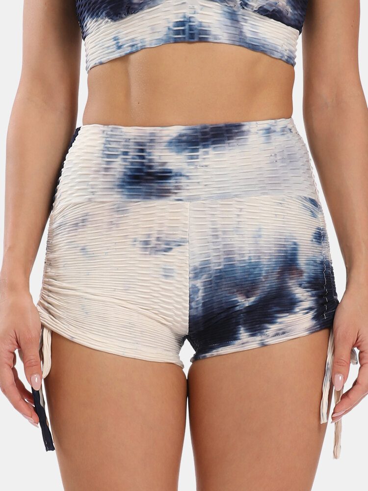 Kvinner Tie Dye Jacquard Side Snøring Yoga Soprt High Waist Shorts