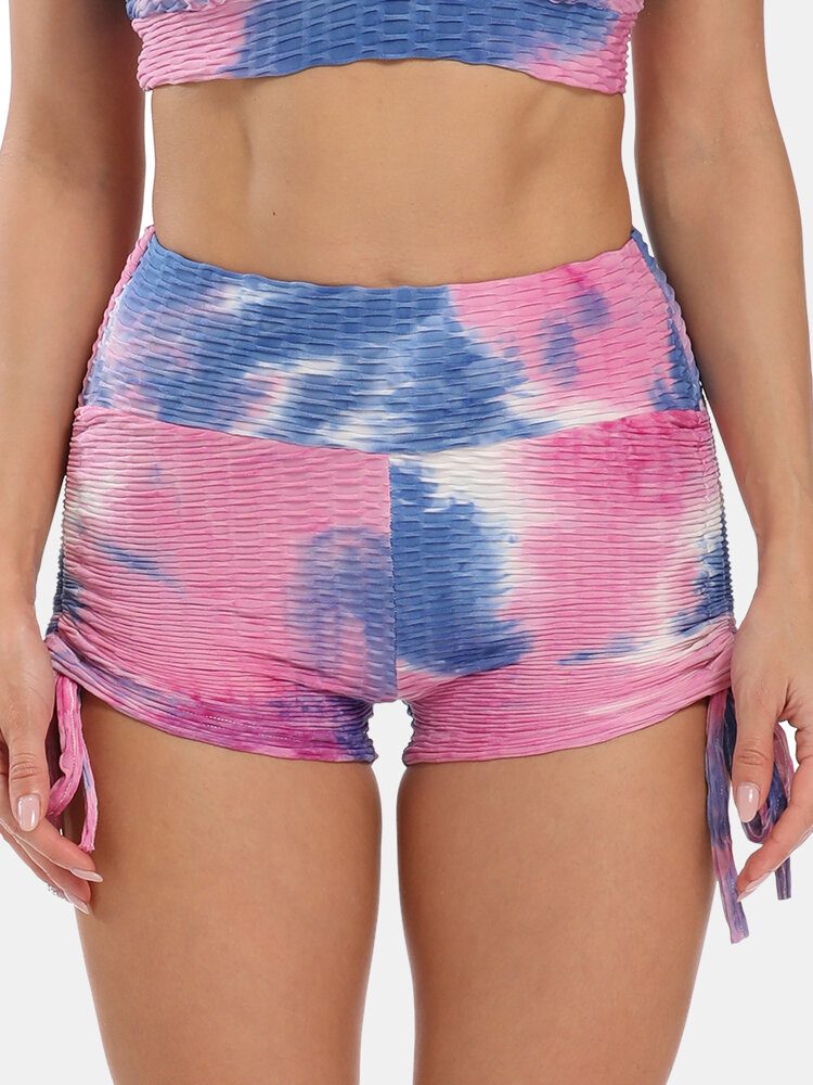 Kvinner Tie Dye Jacquard Side Snøring Yoga Soprt High Waist Shorts