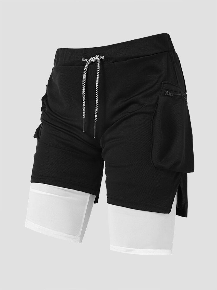 Leggings For Menn I Siden Med Delt Glidelås Lomme Med Snøring Quick Dry Activewear-shorts