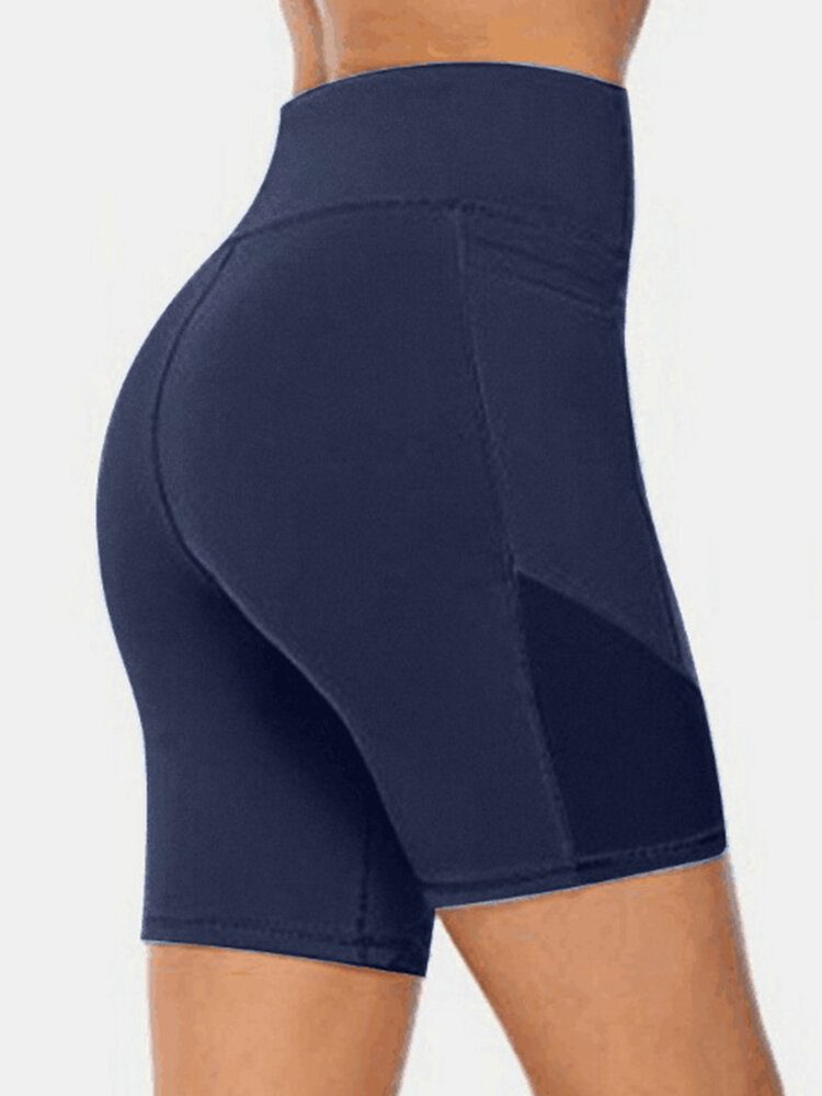 Pluss Størrelse Dame Tørker Raskt Ensfarget Biker Sports Shorts Med Lomme