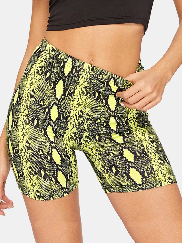 Sport Kvinner Skake-skin Print Yoga High Waist Shorts