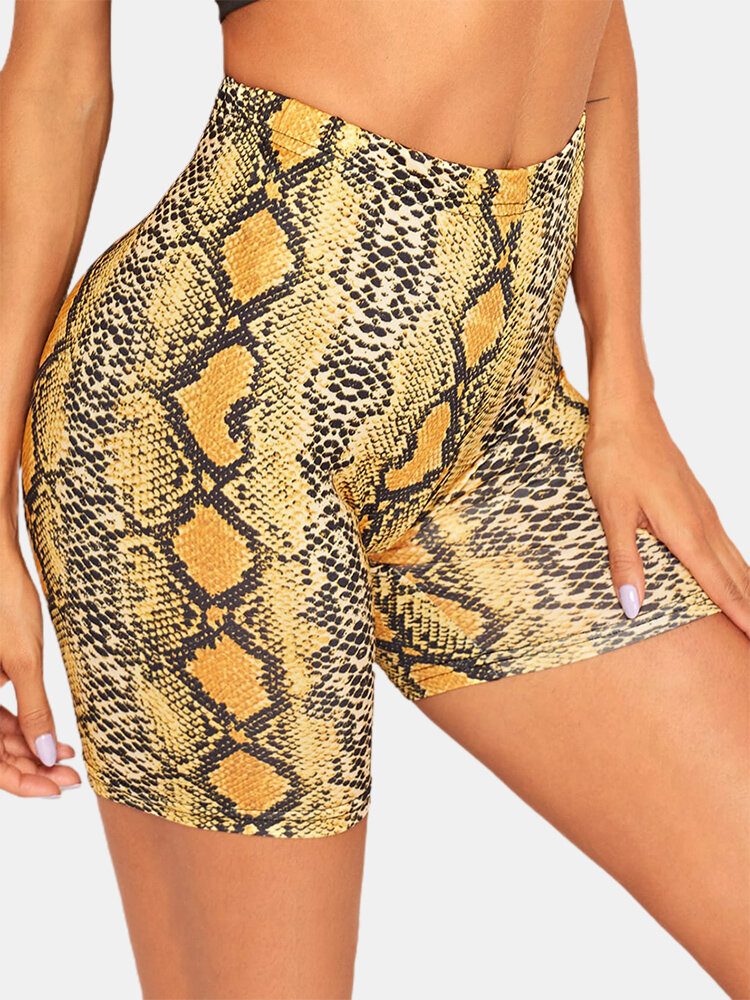 Sport Kvinner Skake-skin Print Yoga High Waist Shorts