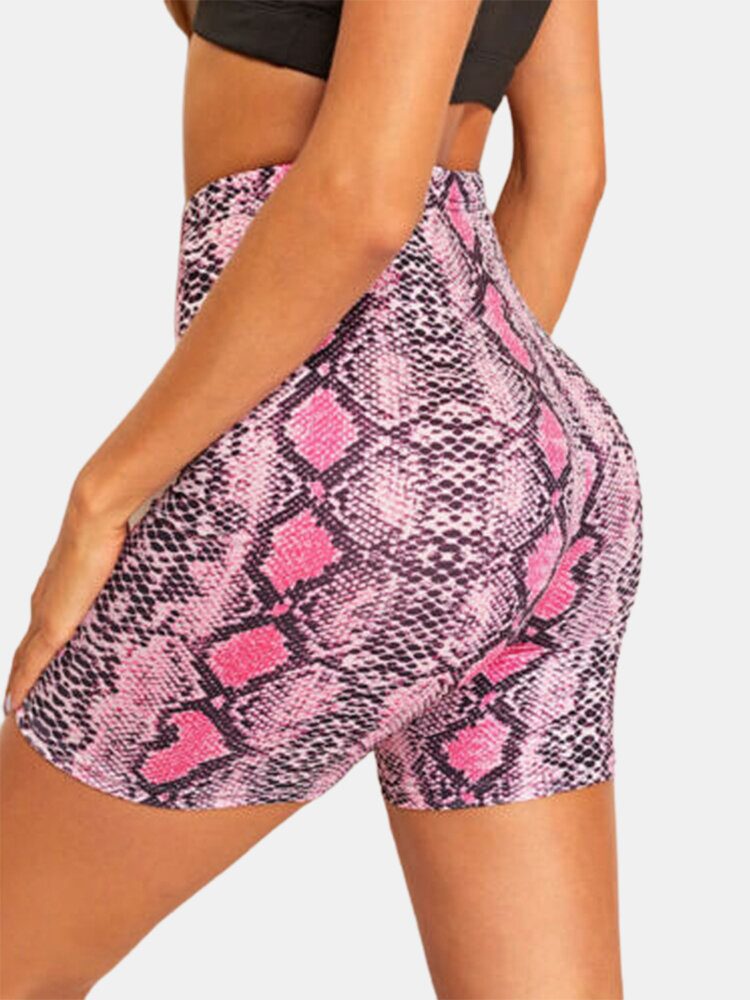 Sport Kvinner Skake-skin Print Yoga High Waist Shorts