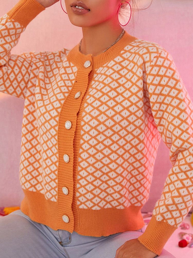 Dame Diamond Square Pattern Geometrisk Literal Crop Top Cardigan