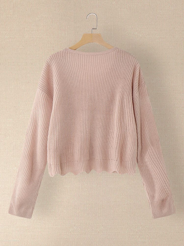 Dame Solid Enkel Mild Rosa Uregelmessig Hem Daily Wear Strikket Cardigan