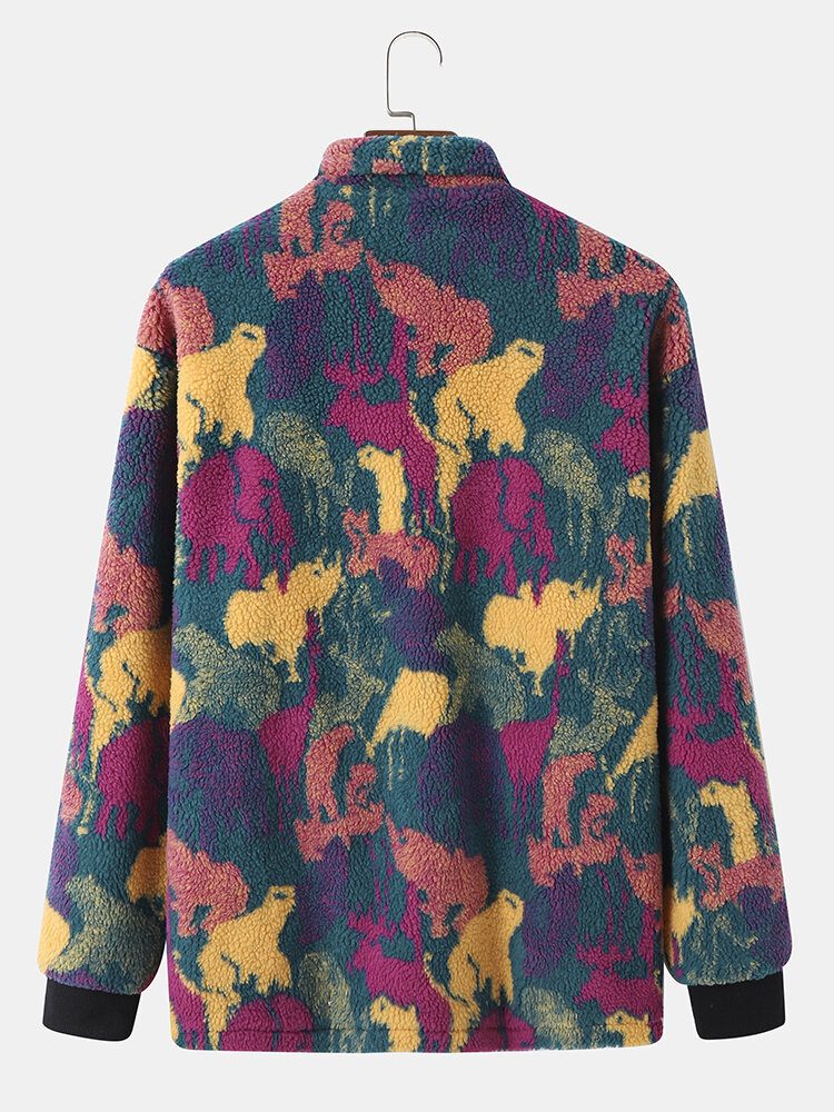 Menn Polar Fleece Tie Dye Stativ Kragelommer Glidelås Cardigans Jakkefrakk