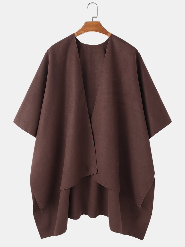 Solid Åpen Front For Menn Uformelt Høy Lav Fald Oversized Cape-cardigans