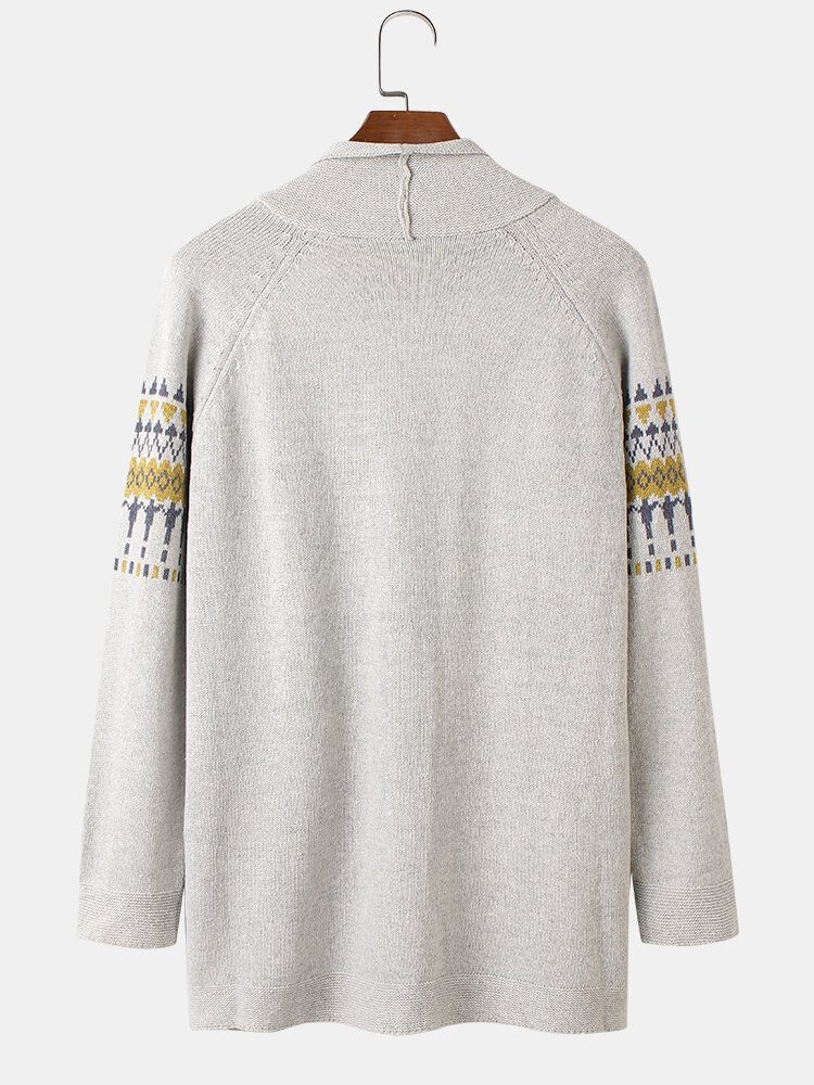 Vintage Mønster Strikket Knapp Foran For Menn Casual Cardigans Med Raglanarm