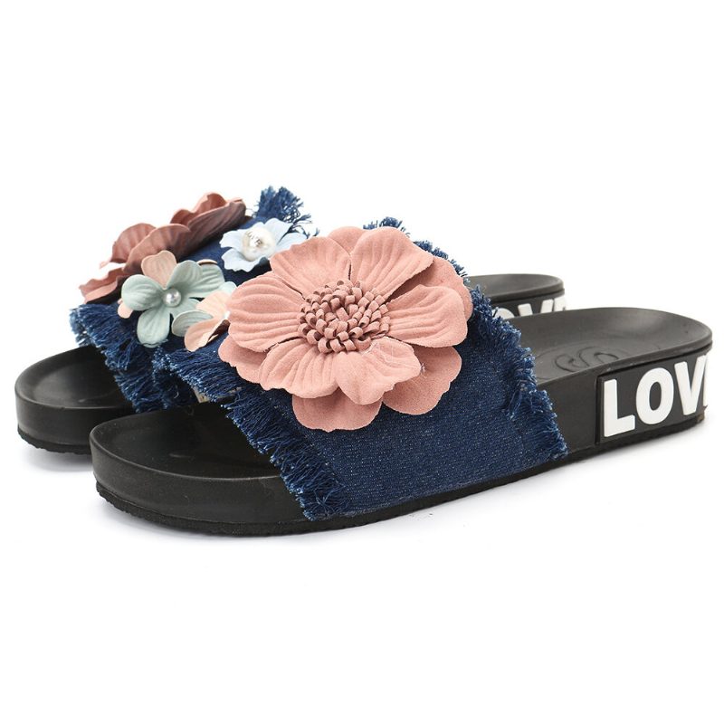 Dame Casual Strandblomster Denim Tøfler