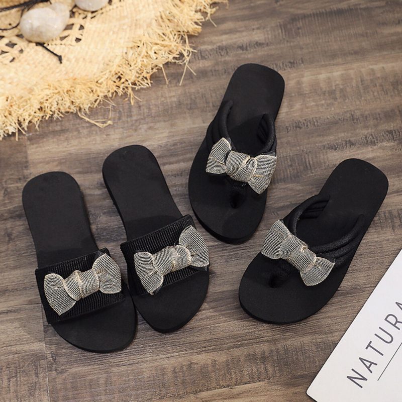 Kvinner Bowknot Dekor Comfy Myk Flate Platform Slides Tøfler