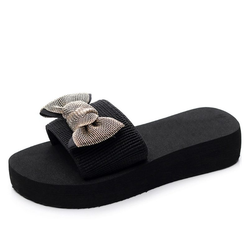 Kvinner Bowknot Dekor Comfy Myk Flate Platform Slides Tøfler