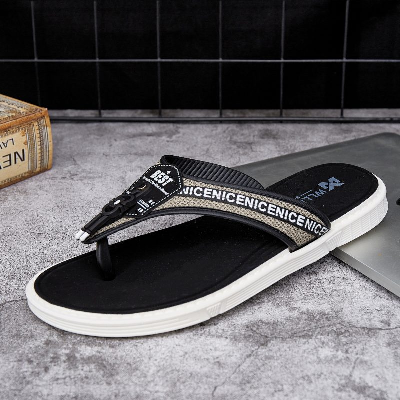 Menn Casual Outdoor Denim Stoff Slip On Beach Flip Flop Tøfler