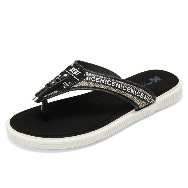 Menn Casual Outdoor Denim Stoff Slip On Beach Flip Flop Tøfler