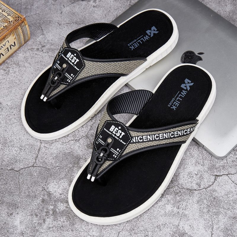 Menn Casual Outdoor Denim Stoff Slip On Beach Flip Flop Tøfler