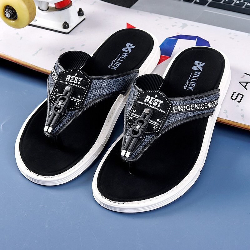 Menn Casual Outdoor Denim Stoff Slip On Beach Flip Flop Tøfler