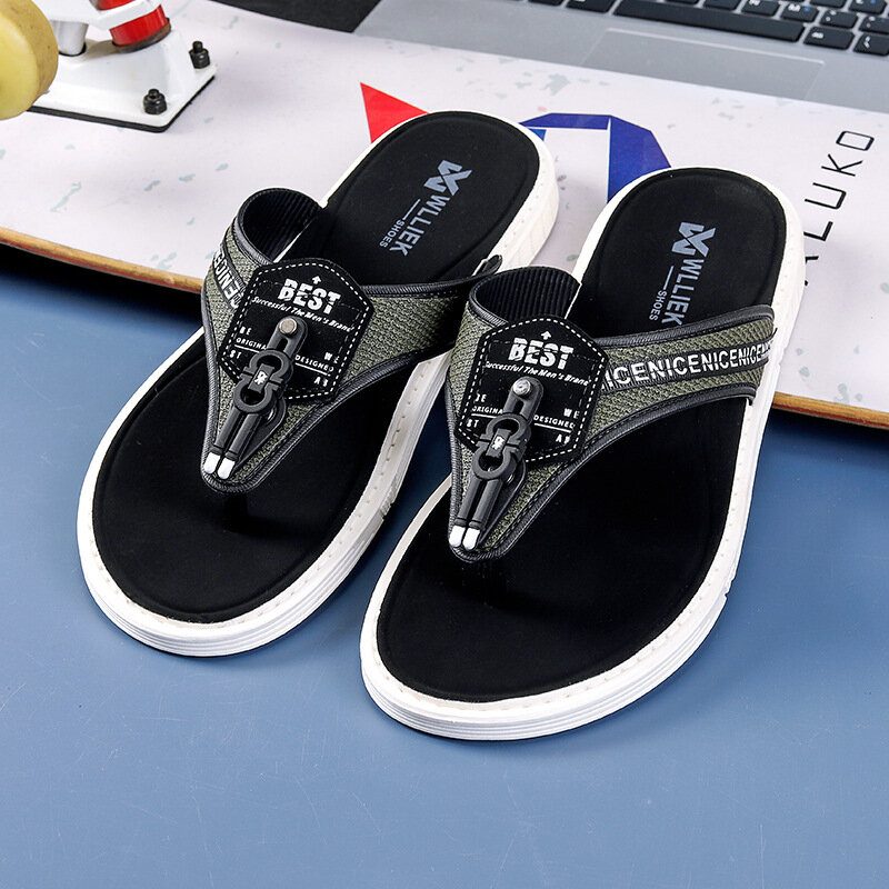 Menn Casual Outdoor Denim Stoff Slip On Beach Flip Flop Tøfler