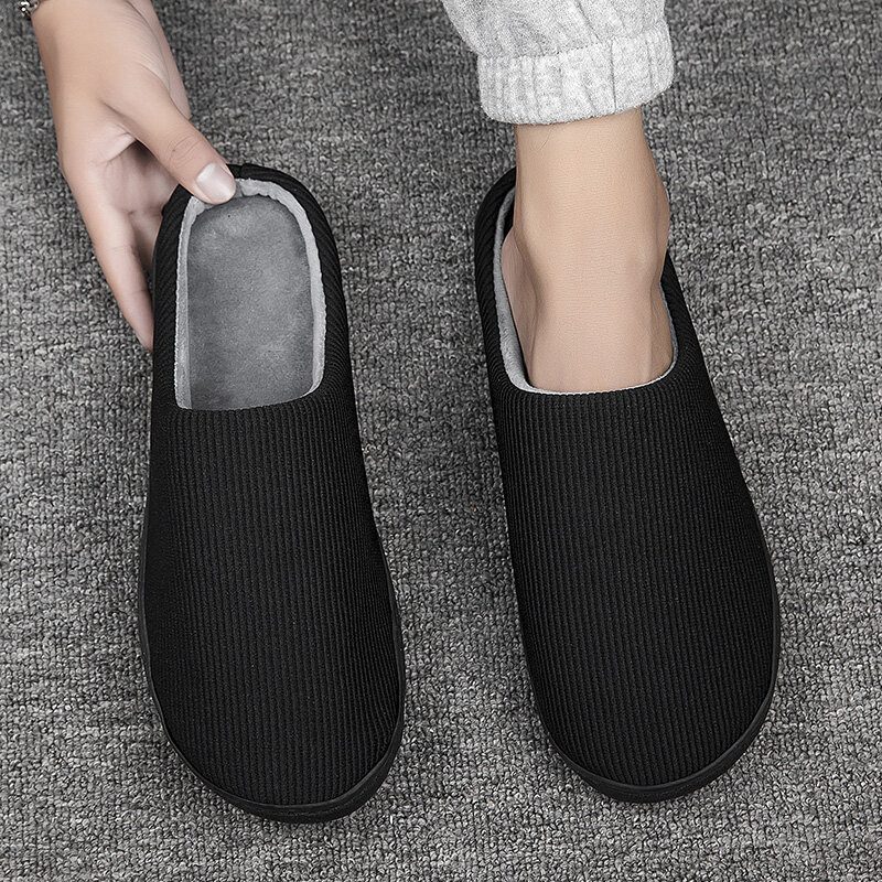 Menn Pure Color Rund Toe Sklisikker Varm Slip-on Hjemmebomullstøfler