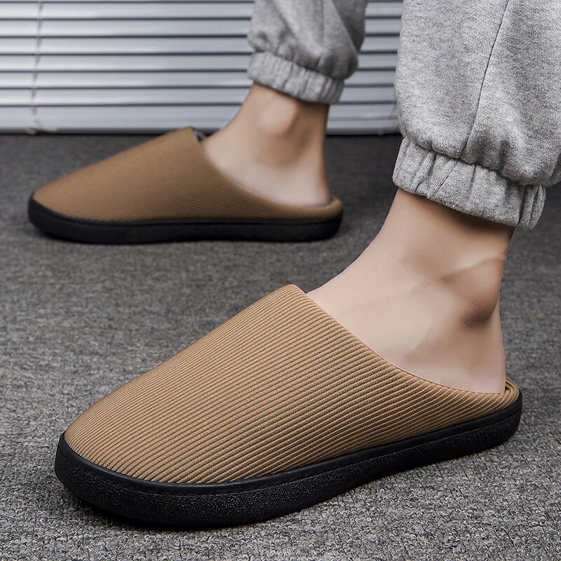 Menn Pure Color Rund Toe Sklisikker Varm Slip-on Hjemmebomullstøfler