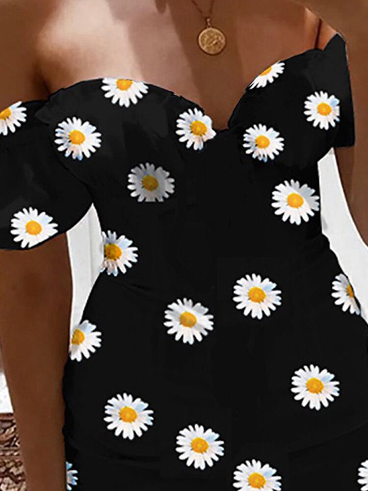 Elegant Daisy Print Off Shoulder Kortermet Casual Minikjole