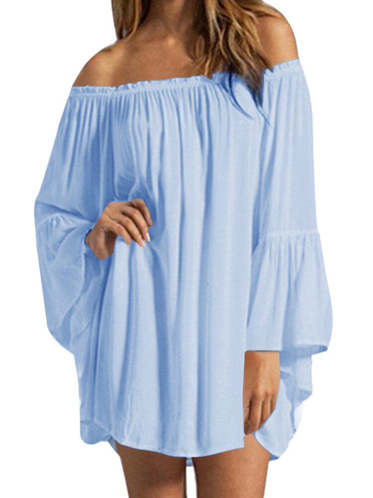 Off Shoulder Solid Plissert Sommer Fritidskjole For Kvinner