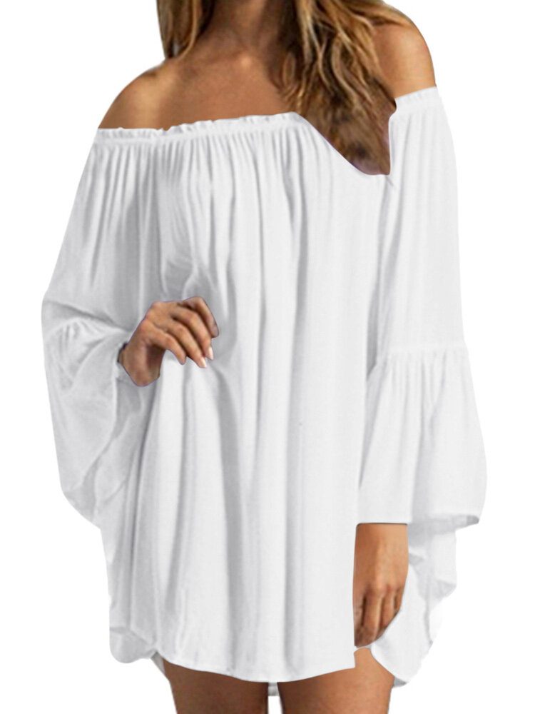 Off Shoulder Solid Plissert Sommer Fritidskjole For Kvinner