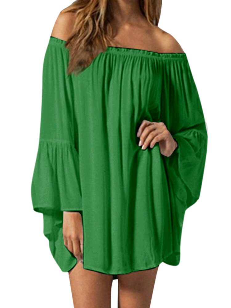 Off Shoulder Solid Plissert Sommer Fritidskjole For Kvinner