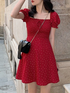 Puff Sleeve Floral Leisure Summer Holiday Dress For Women