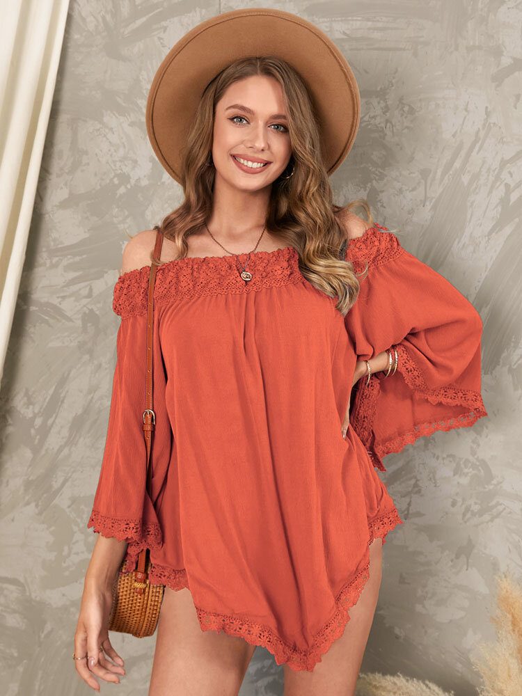 Solid Lace Patchwork Off Shoulder Minikjole