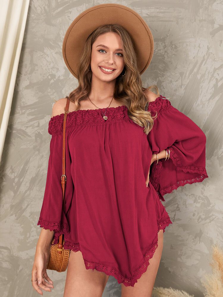 Solid Lace Patchwork Off Shoulder Minikjole