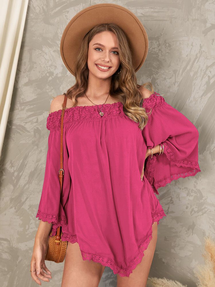 Solid Lace Patchwork Off Shoulder Minikjole