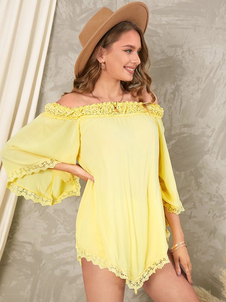 Solid Lace Patchwork Off Shoulder Minikjole