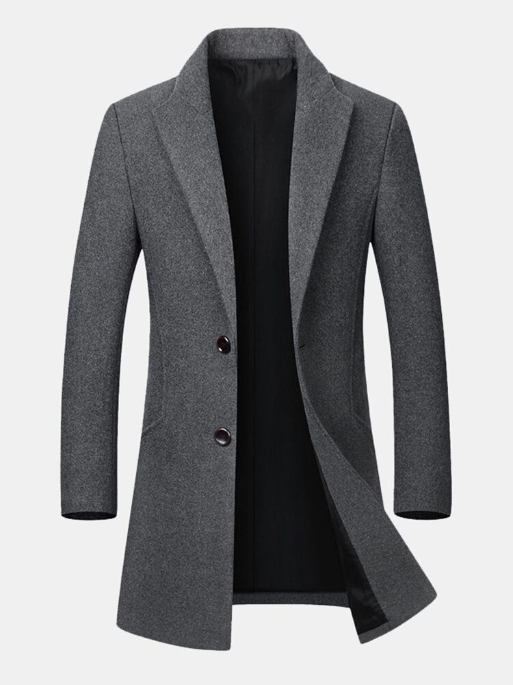 Business Casual Ull-trenchcoat For Menn Mellomlang Enkelspent Slim Fit-frakk