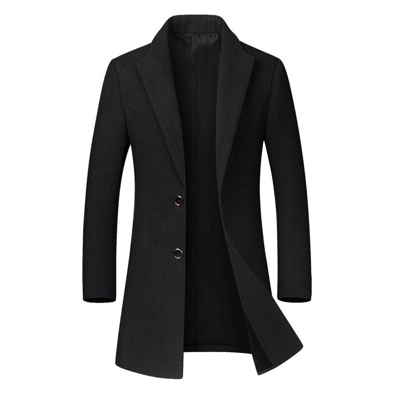 Business Casual Ull-trenchcoat For Menn Mellomlang Enkelspent Slim Fit-frakk