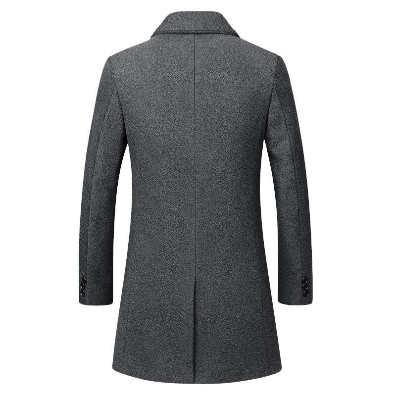 Business Casual Ull-trenchcoat For Menn Mellomlang Enkelspent Slim Fit-frakk