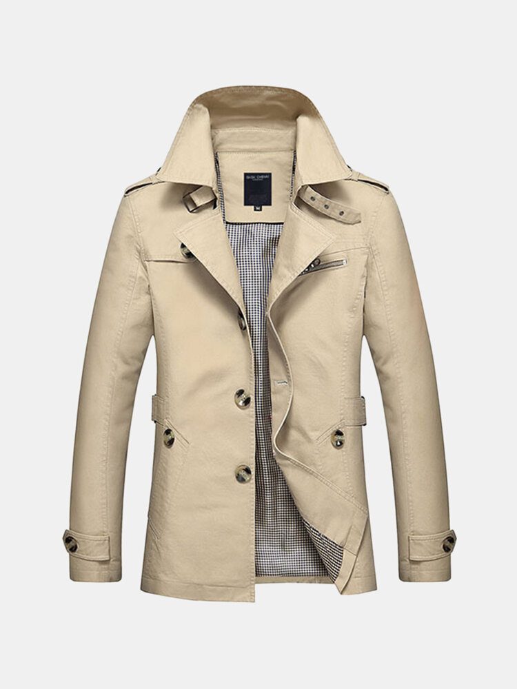 Casual Single-breasted Trench Coat For Menn