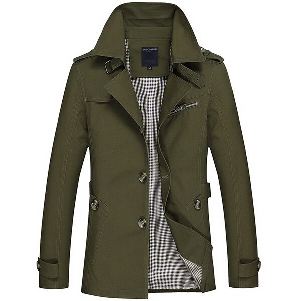 Casual Single-breasted Trench Coat For Menn