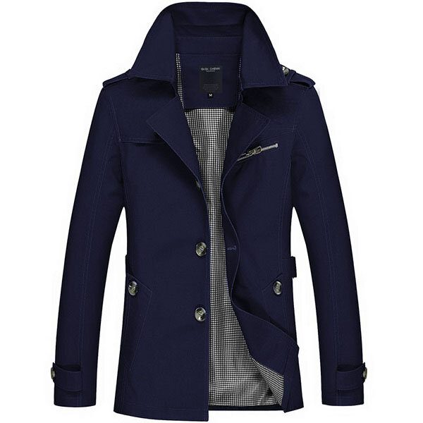 Casual Single-breasted Trench Coat For Menn