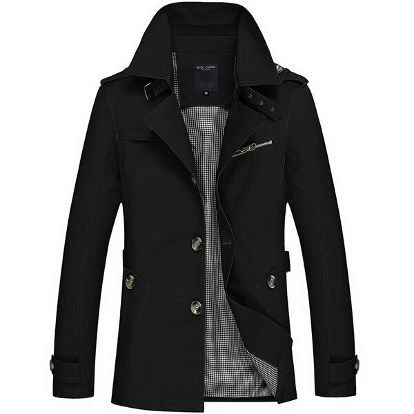 Casual Single-breasted Trench Coat For Menn