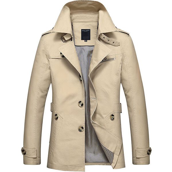 Casual Single-breasted Trench Coat For Menn