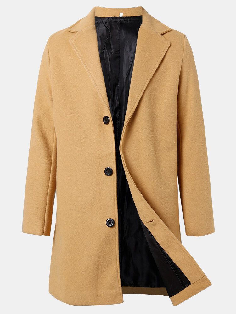 Ensfarget Enkeltspent Mellomlange Business Warm Trench Coats For Menn