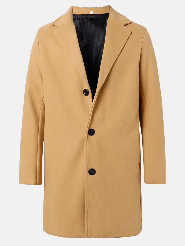 Ensfarget Enkeltspent Mellomlange Business Warm Trench Coats For Menn