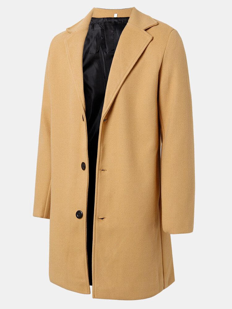 Ensfarget Enkeltspent Mellomlange Business Warm Trench Coats For Menn