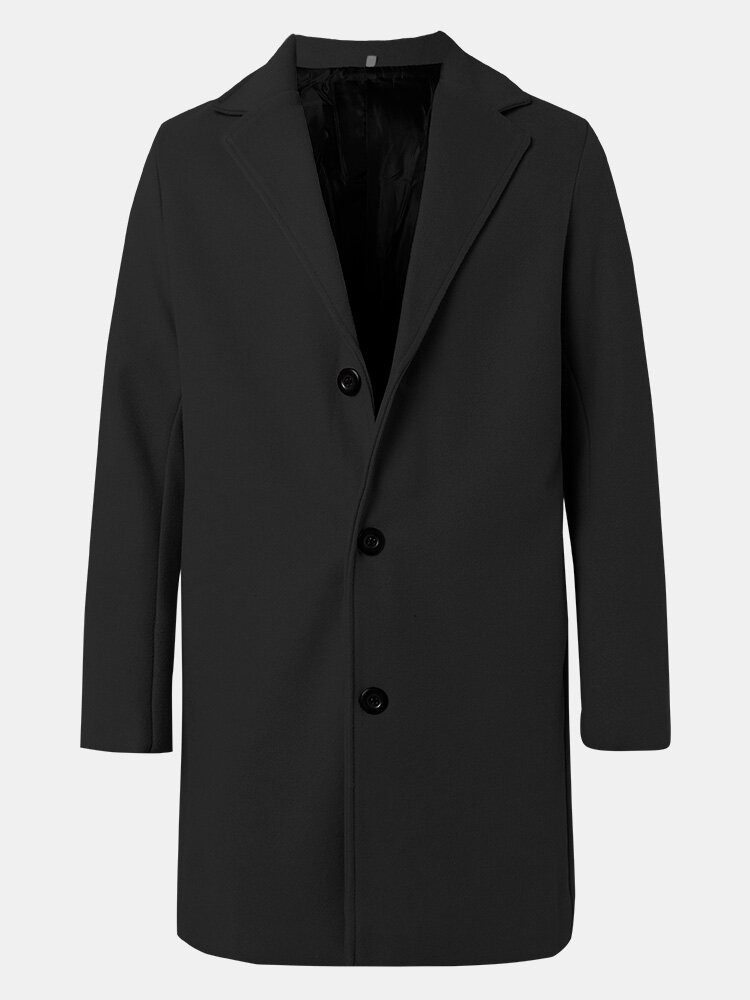 Ensfarget Enkeltspent Mellomlange Business Warm Trench Coats For Menn