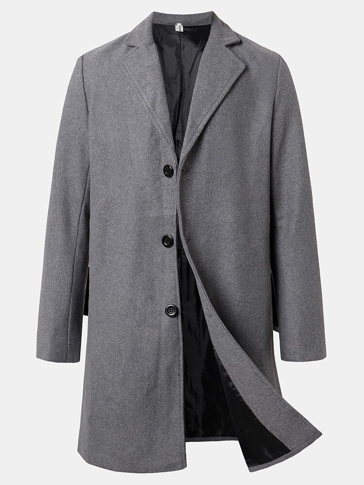 Ensfarget Enkeltspent Mellomlange Business Warm Trench Coats For Menn