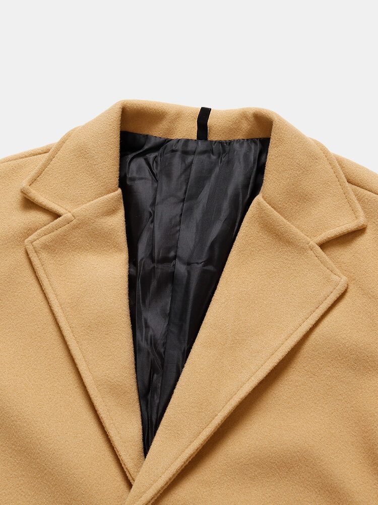 Ensfarget Enkeltspent Mellomlange Business Warm Trench Coats For Menn