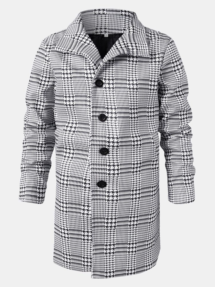 Houndstooth Jakkeslag For Menn Enkeltspente Mellomlange Trenchcoats