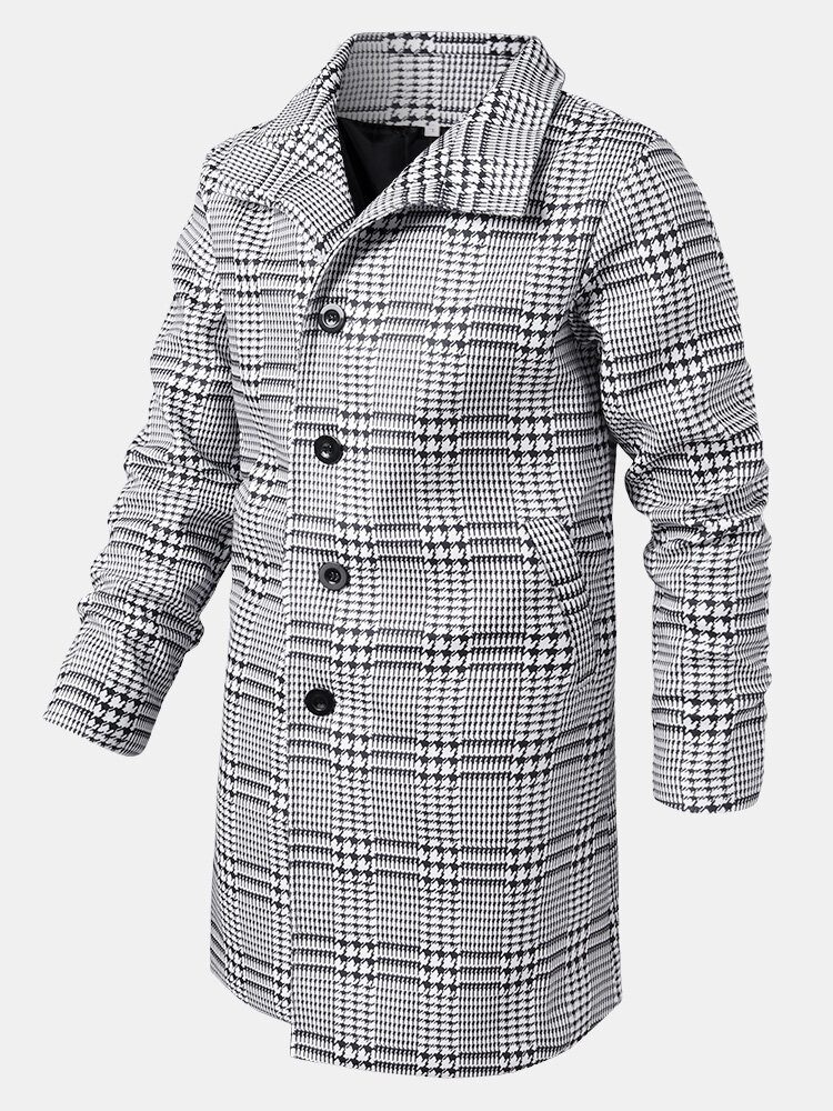 Houndstooth Jakkeslag For Menn Enkeltspente Mellomlange Trenchcoats